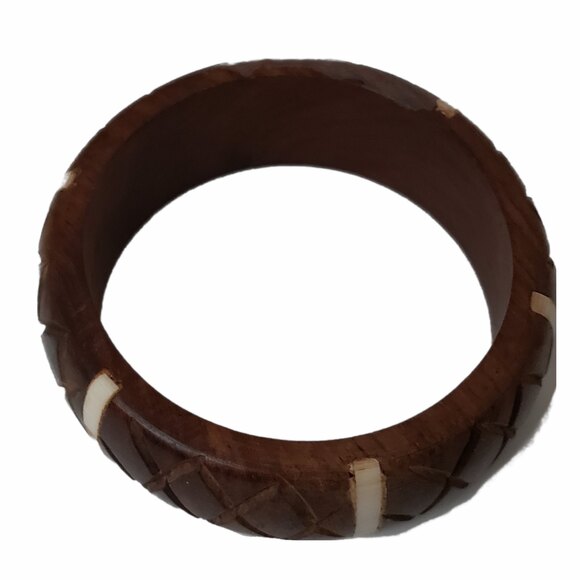 Wood Bone Inlay Boho Wide Cuff Bracelet - Picture 8 of 9